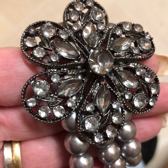 VINTAGE JEWELED METAL & STRETCHY BRACELET π - Picture 3 of 7